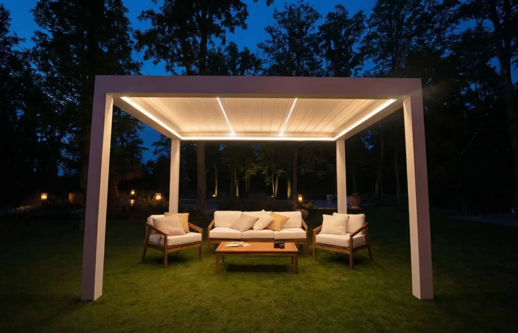 Pergolă bioclimatică pe terasă rezidențială